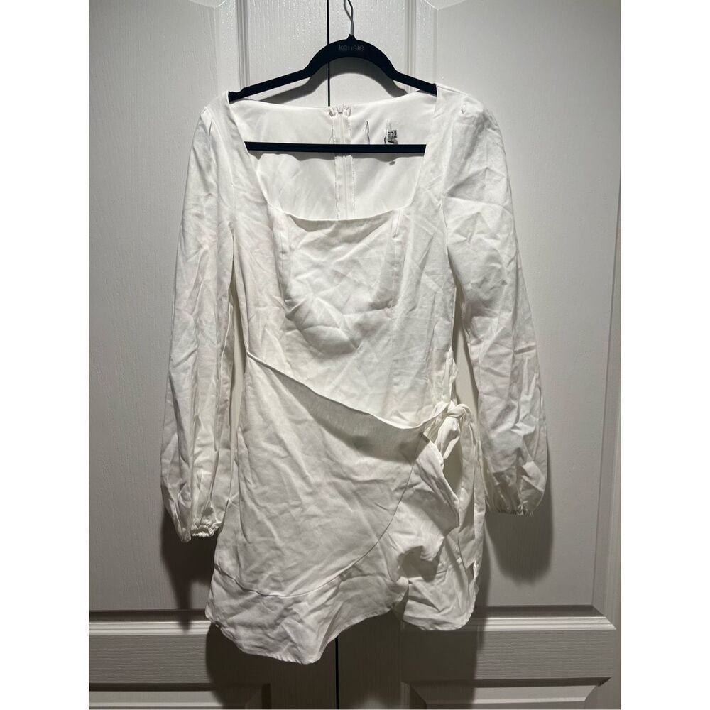 Princess Polly White The Villa Long Sleeve Ruffle Mini Faux Wrap Dress size 6 - Picture 5 of 7